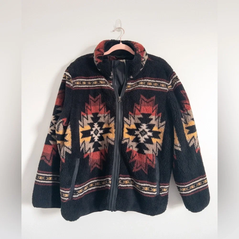 NWT Faherty Doug Good Feather Fleece Jacket Black Multi Eco-friendly Size XL - Picture 2 of 8